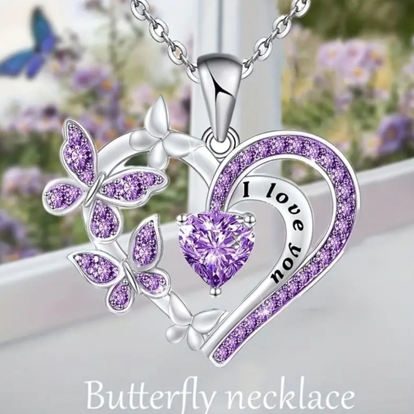 Purple Heart Necklace and Earrings Set - Picture 3 of 6